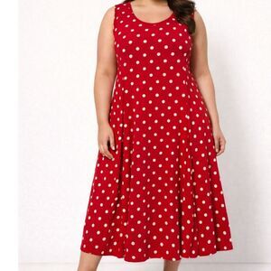 Susan Graver Red Polka Dot Midi Dress Sleeveless Stretch Knit Plus Size 2X